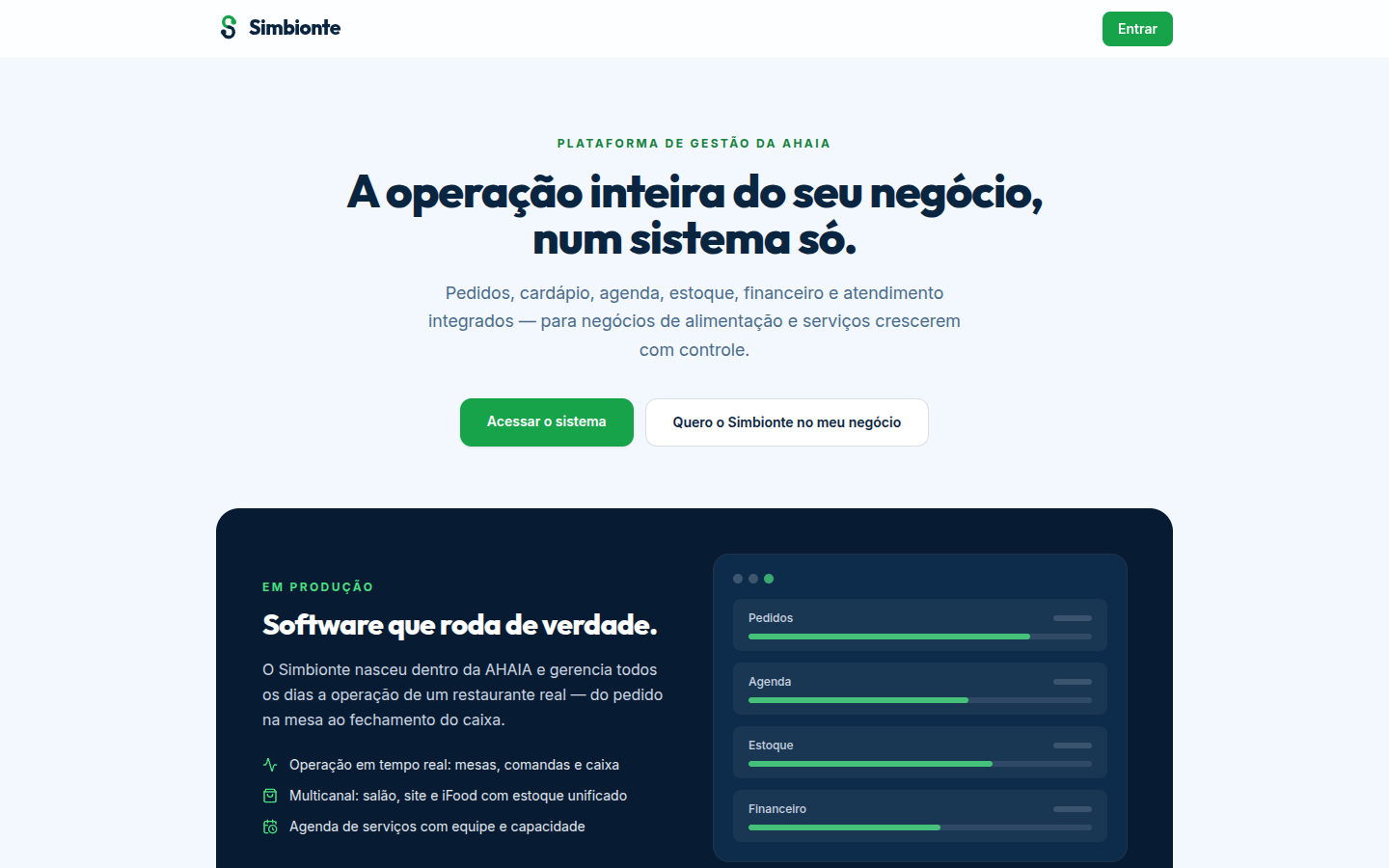 Tela pública do sistema Simbionte